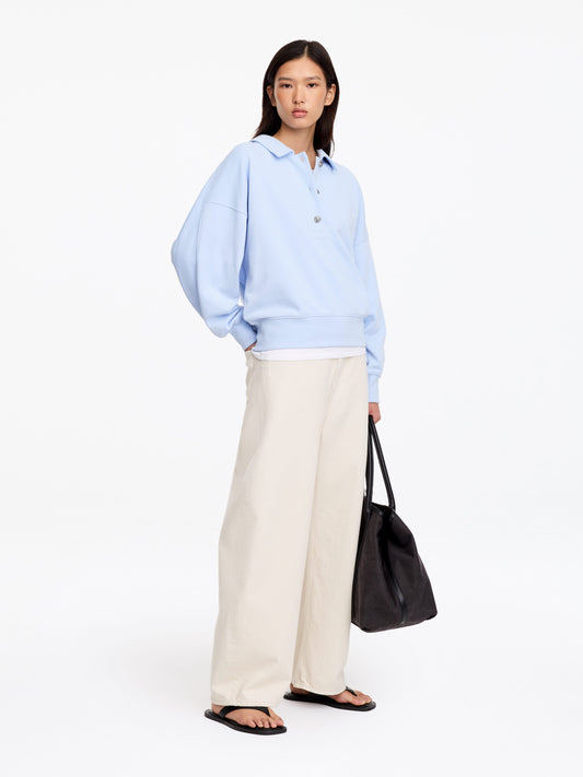 French Terry Polo Sweatshirt - Blue - Image 2