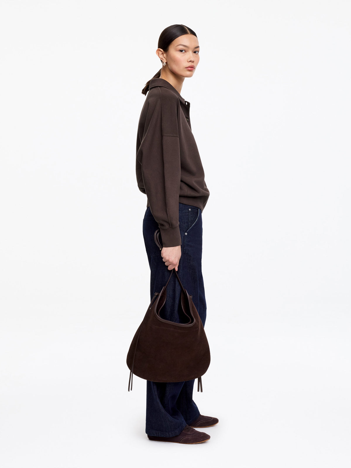 French Terry Polo Sweatshirt - Brown - Image 3