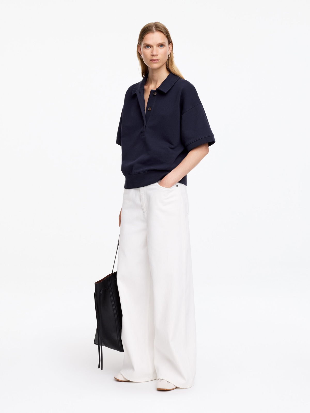 French Terry Polo Sweatshirt - Blue - Image 3