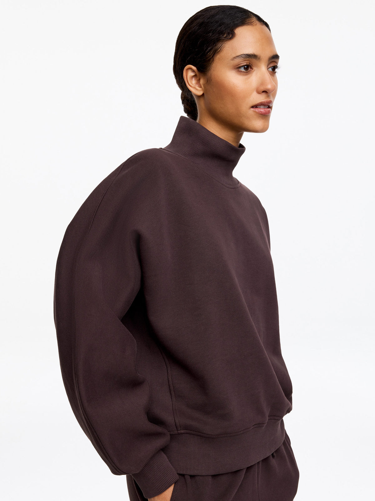 Mock-Neck Terry Sweatshirt - Brown - Image 4
