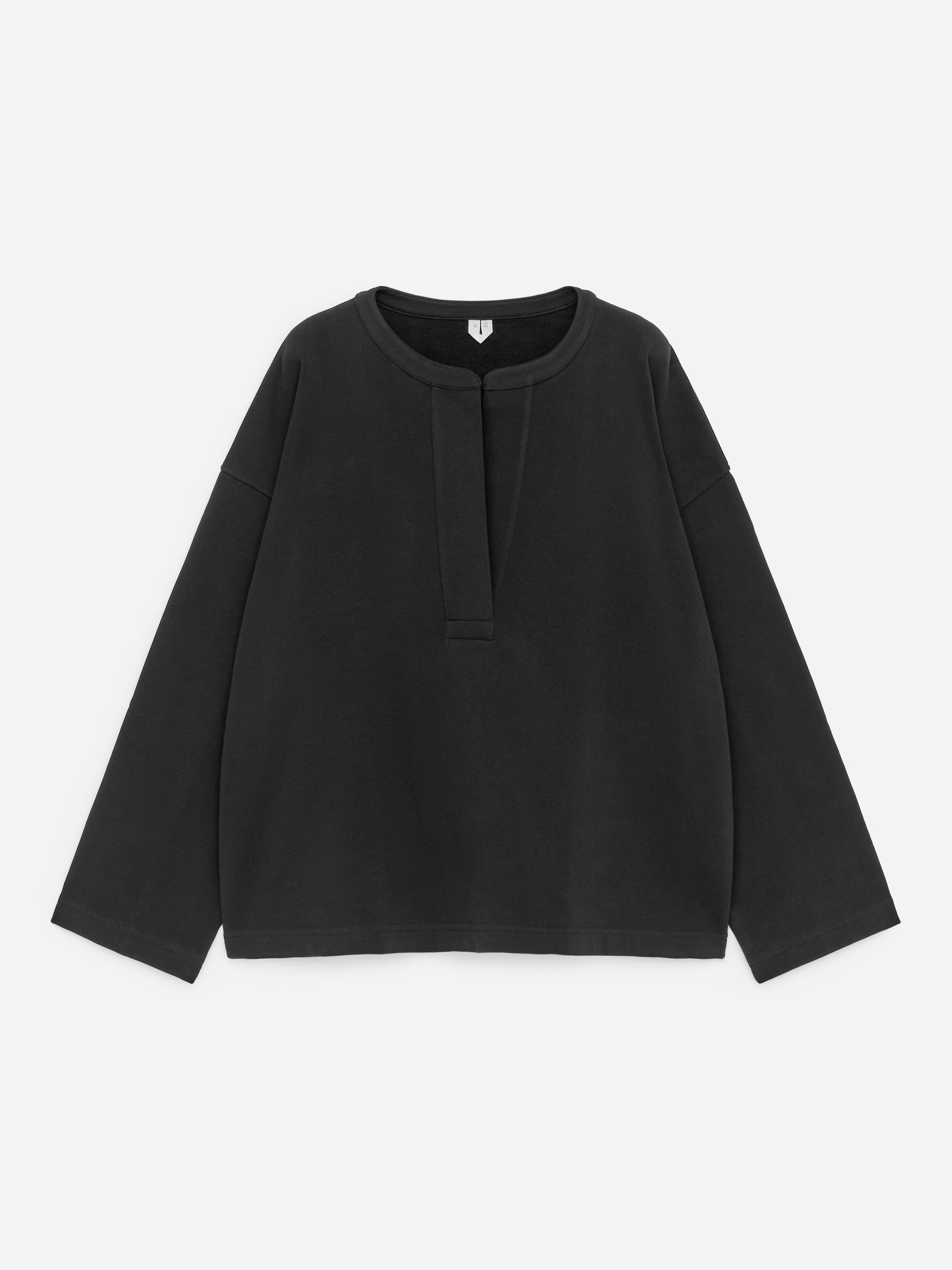Open-Placket Sweatshirt - Black