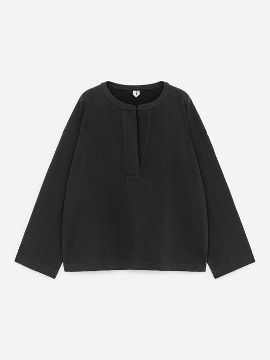 Open-Placket Sweatshirt - Black