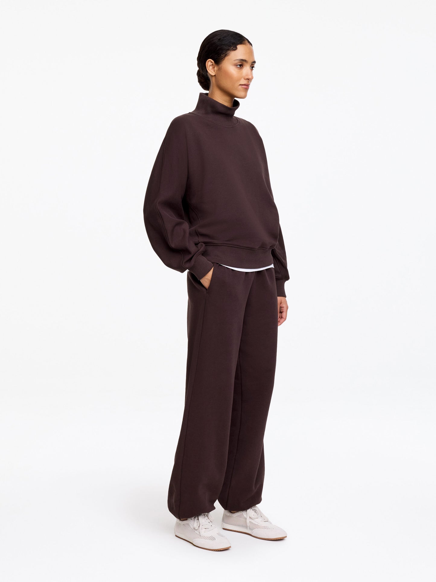 Mock-Neck Terry Sweatshirt - Brown - Image 3
