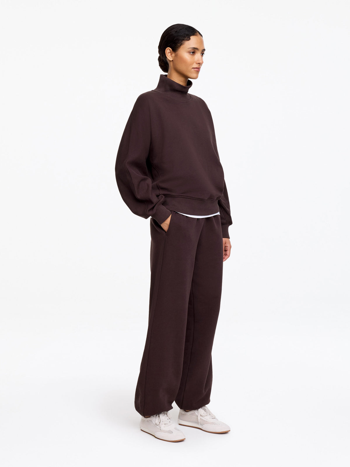 Mock-Neck Terry Sweatshirt - Brown - Image 3