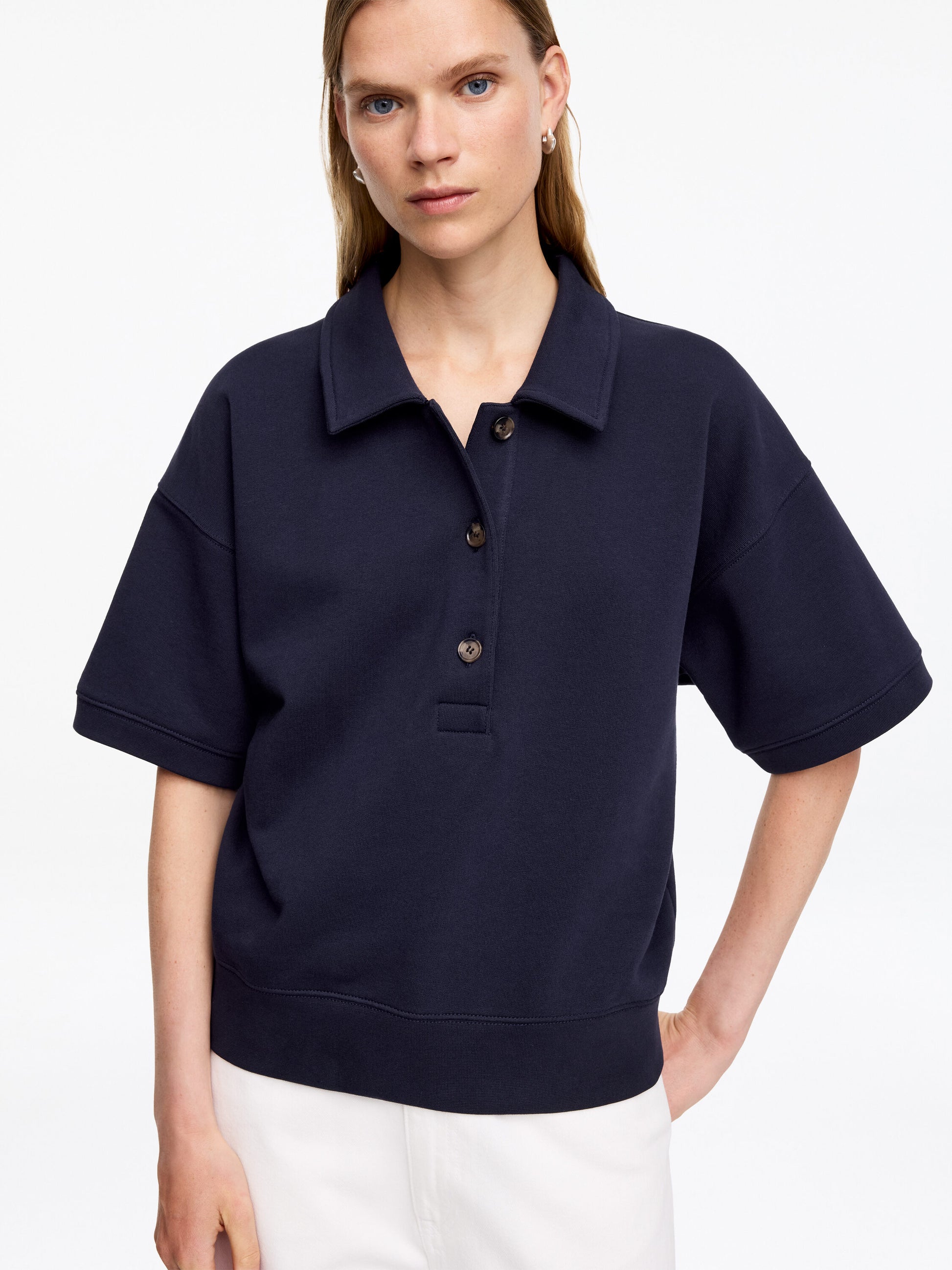 French Terry Polo Sweatshirt - Blue - Image 4