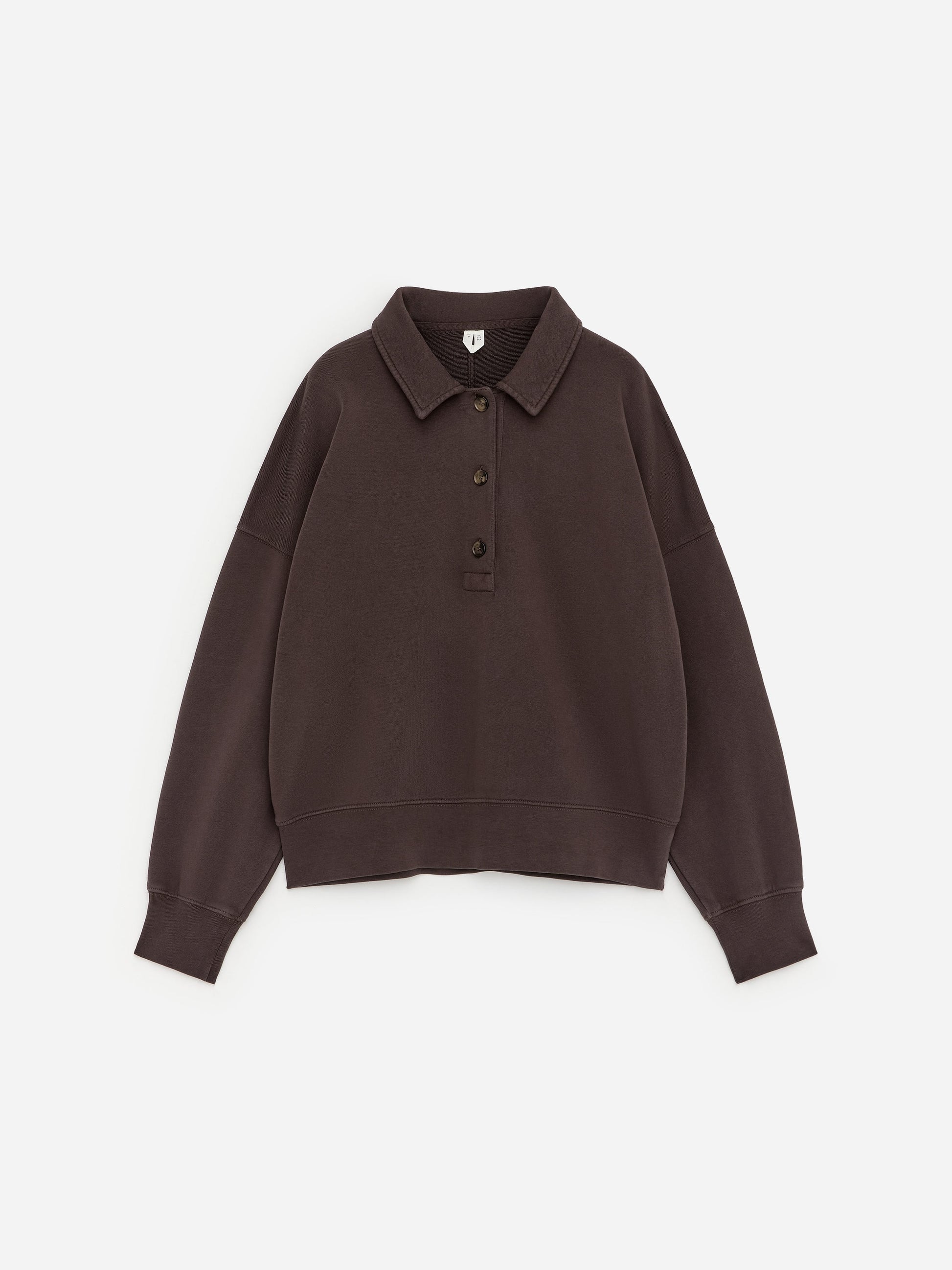 French Terry Polo Sweatshirt - Brown - Image 5