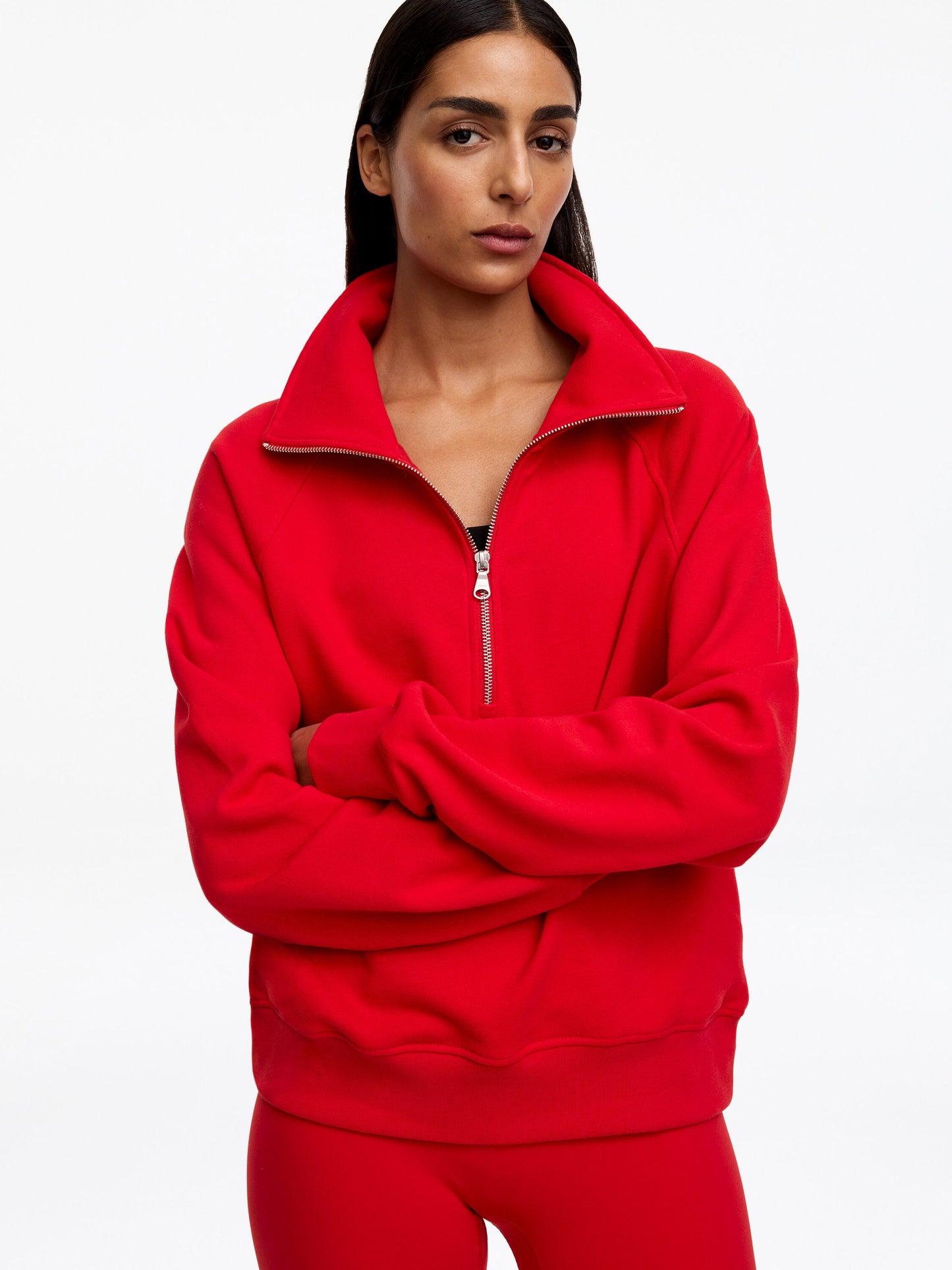 Half-Zip Terry Sweatshirt - Red - Image 4