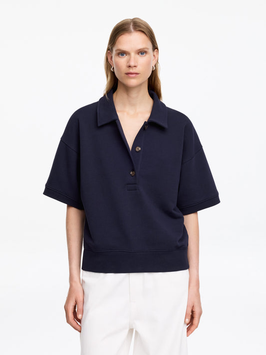 French Terry Polo Sweatshirt - Blue