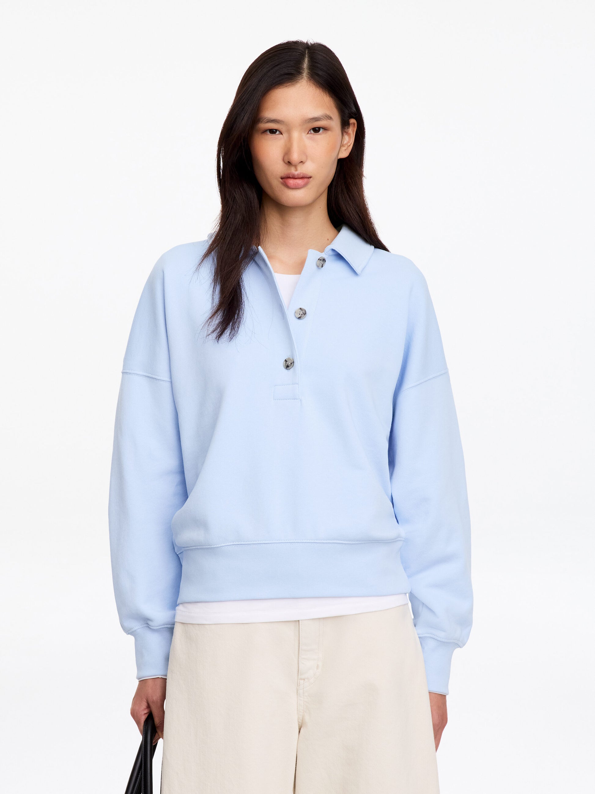 French Terry Polo Sweatshirt - Blue