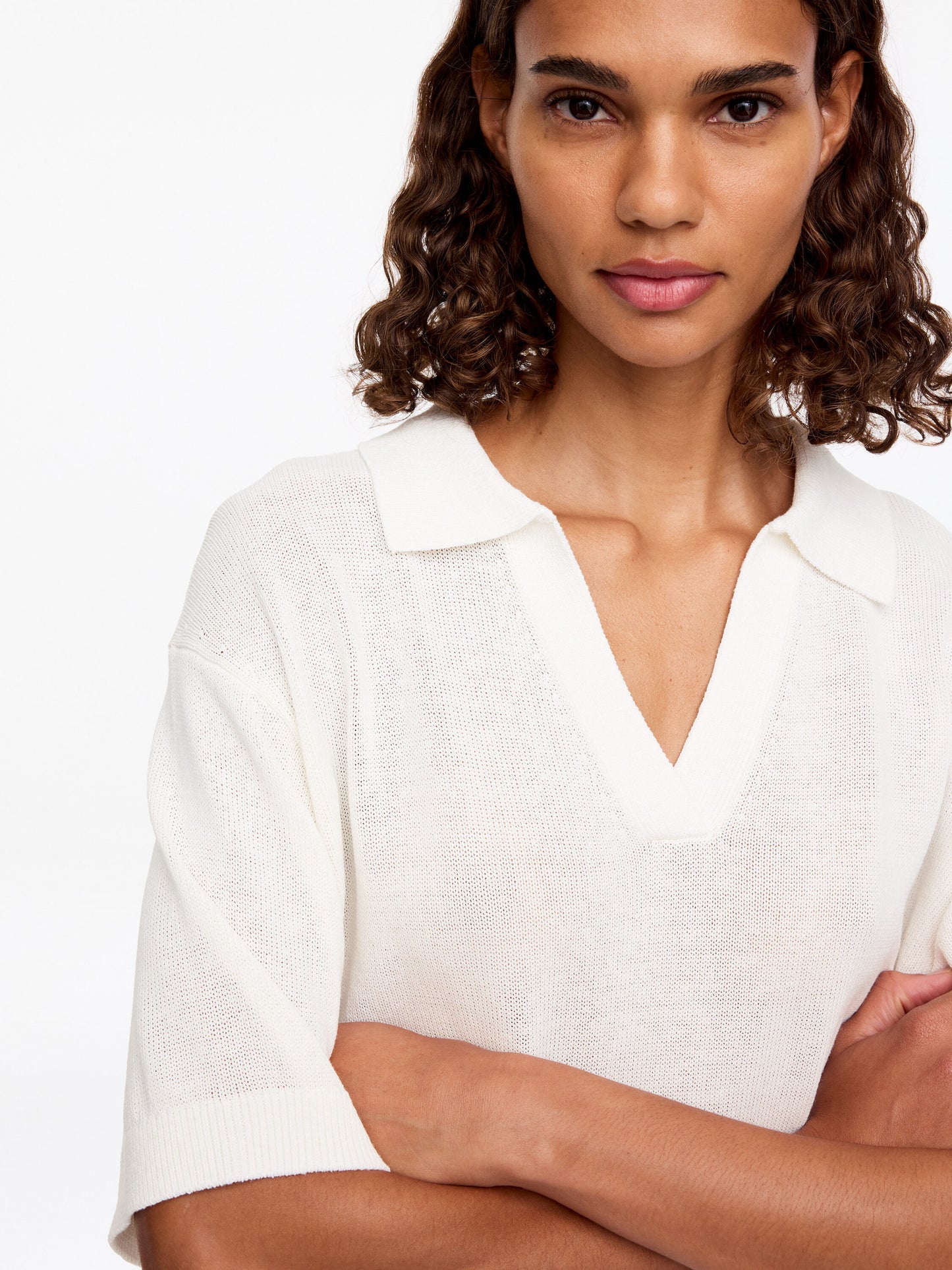 Knitted Polo Jumper - White - Image 4