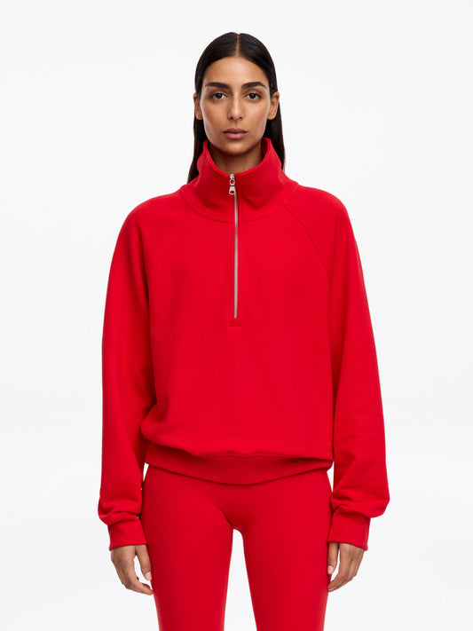 Half-Zip Terry Sweatshirt - Red