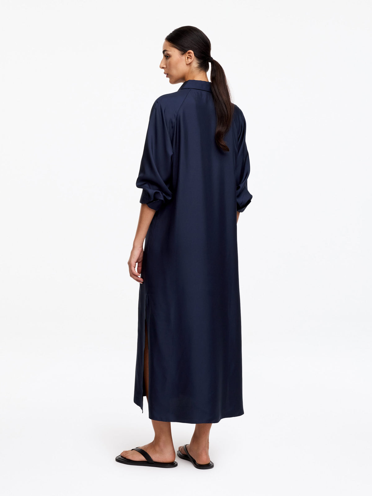 Silk Twill Shirt Dress - Blue - Image 3