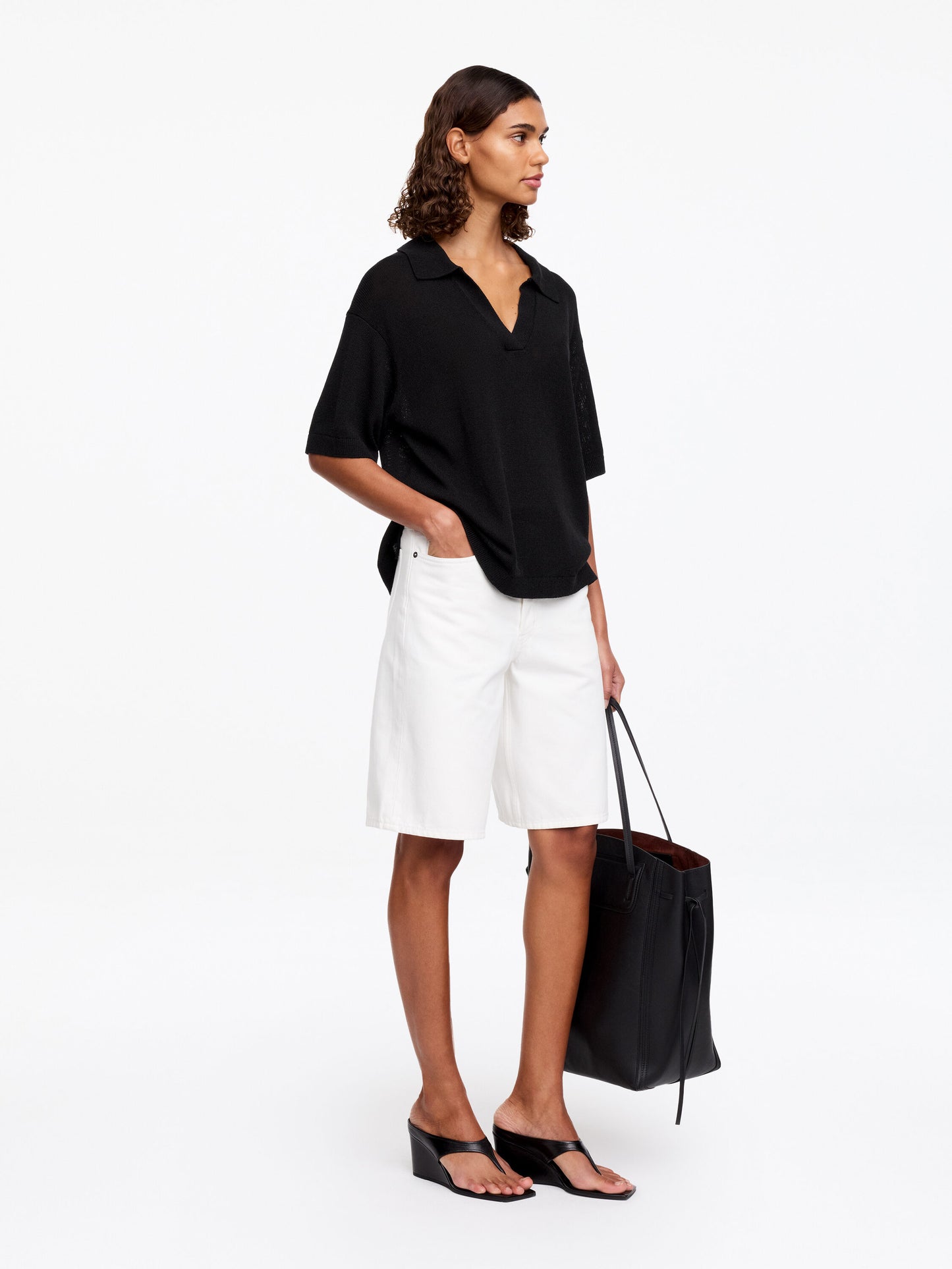 Knitted Polo Jumper - Black - Image 3