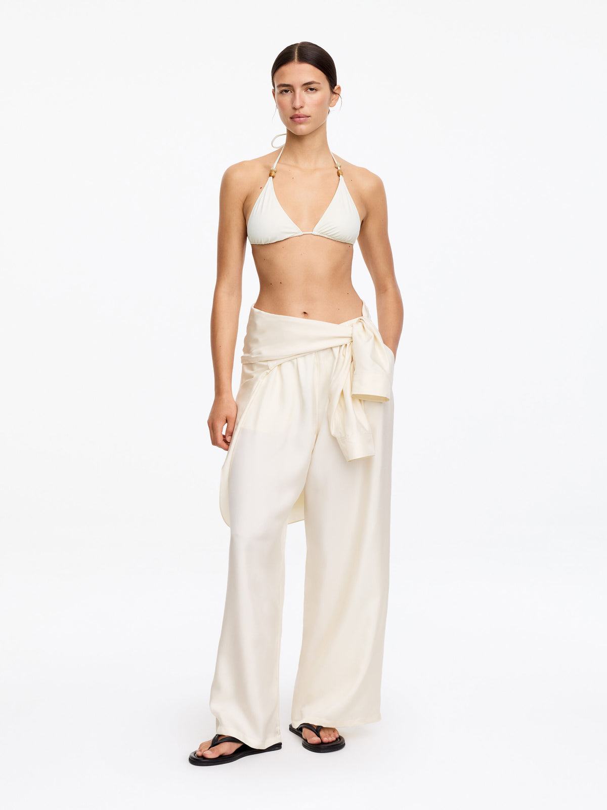 Beaded Triangle Bikini Top - White