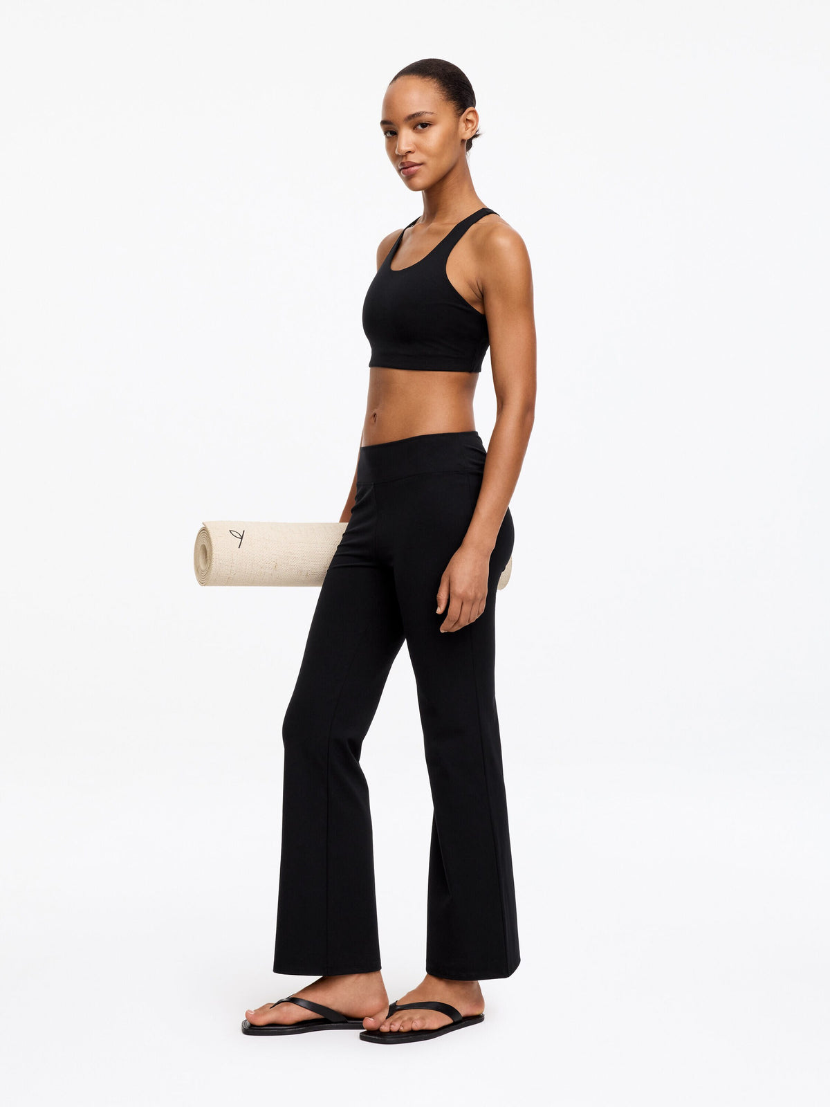 Cropped Flared Leggings - Black - Image 2