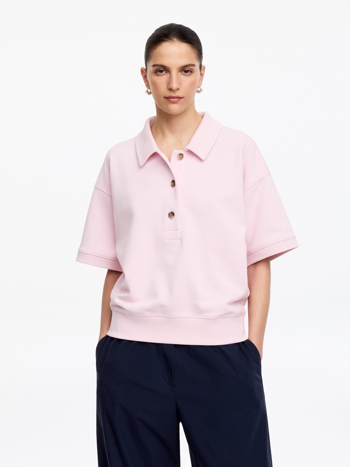 French Terry Polo Sweatshirt - Pink